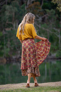 Rust Floral Wrap Skirt