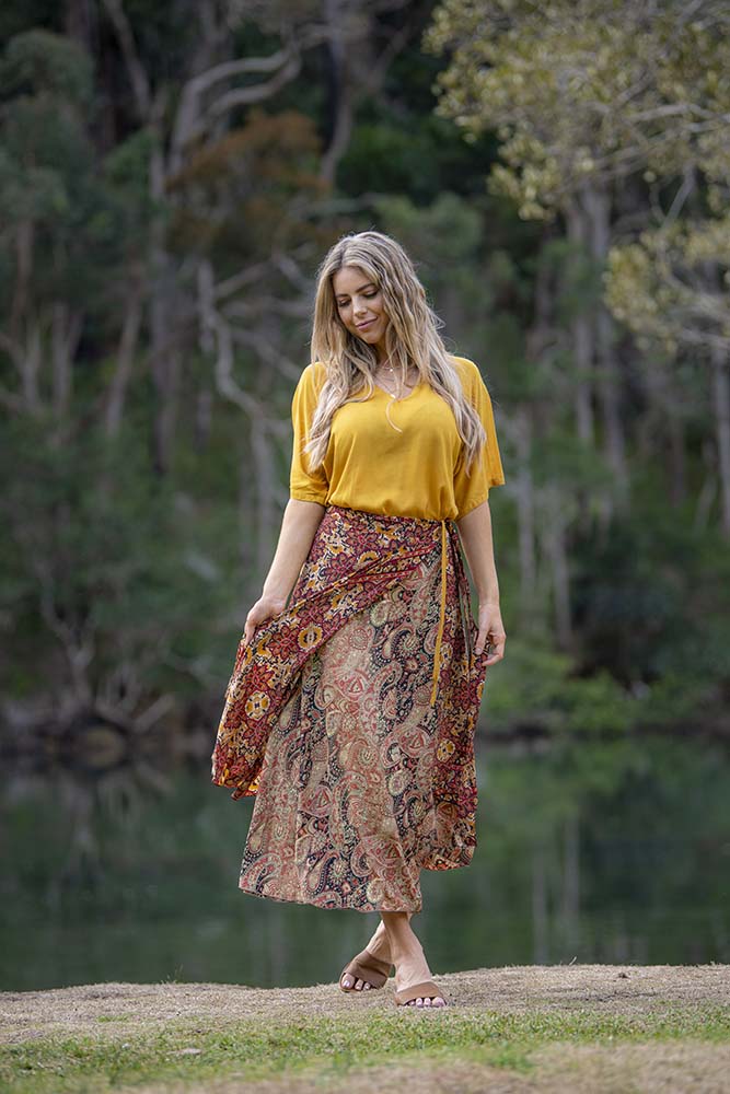 Wrap Skirt Rust Flower