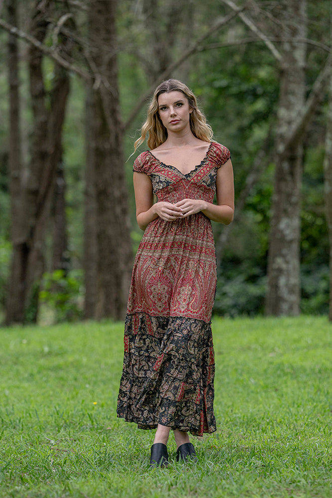 Gypsy style on off shoulder maxi dress boho style