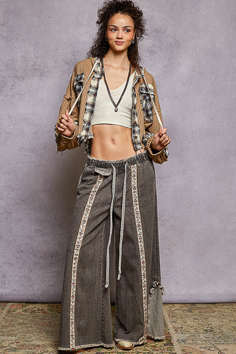 Stripe Loose Jeans -Olive - WP22