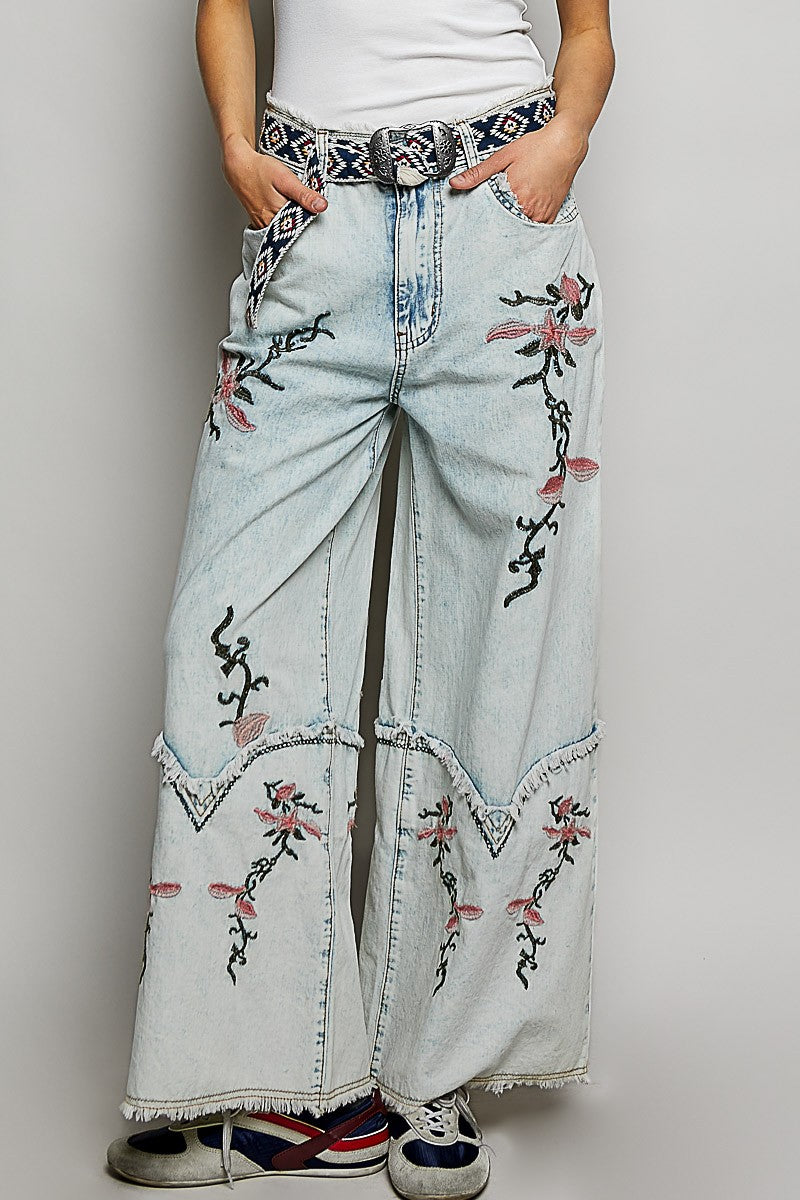 Embroidered wide leg Jeans - WYP4