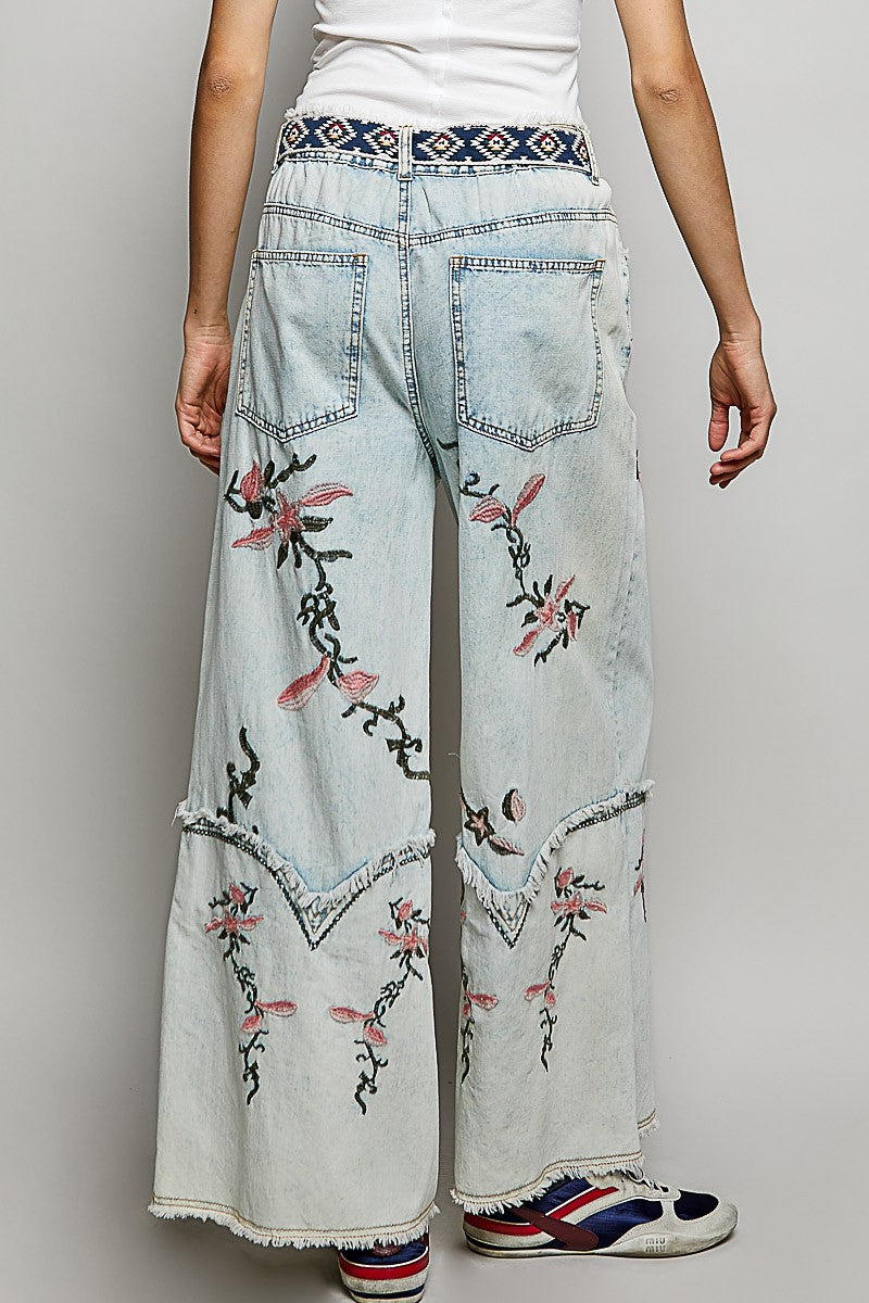 Embroidered wide leg Jeans - WYP4