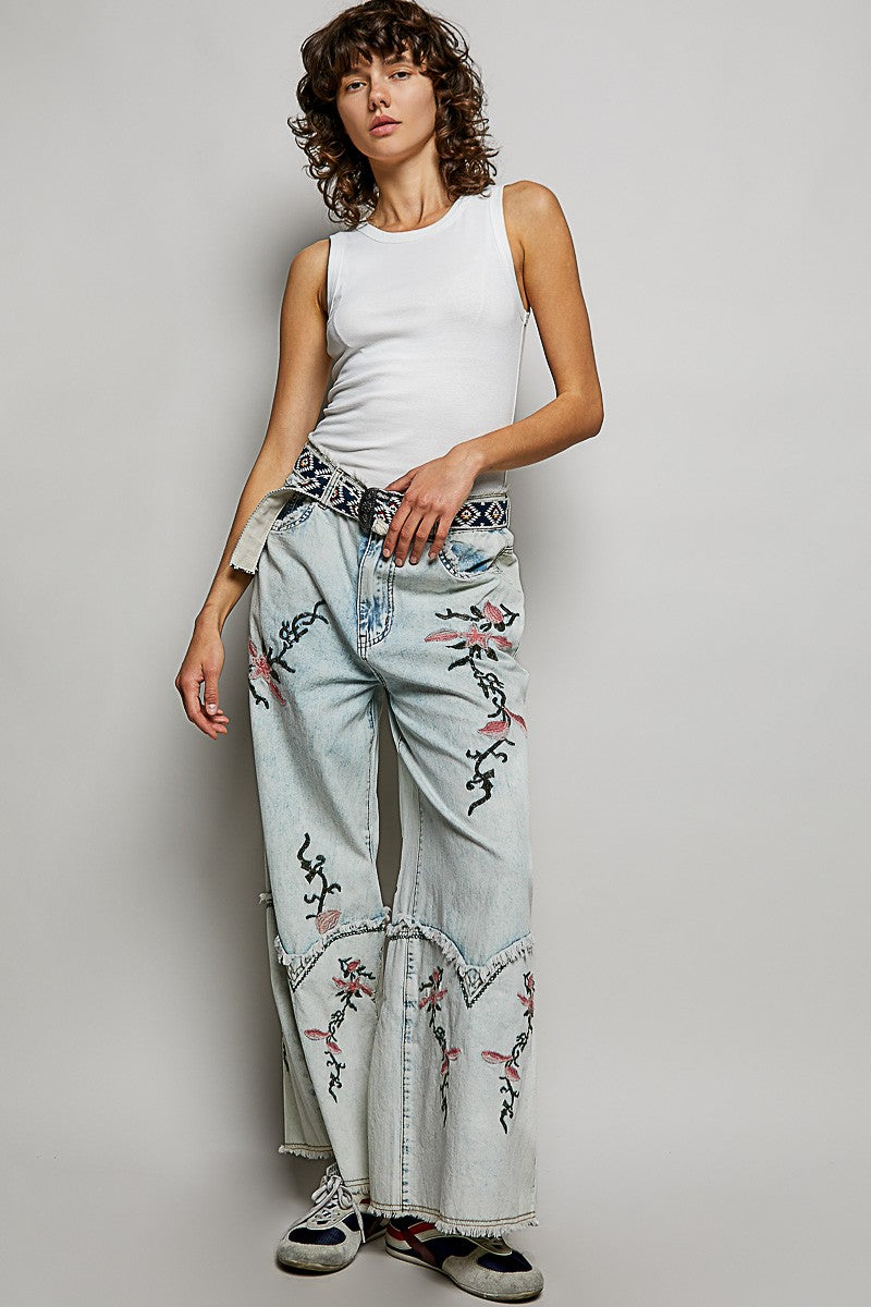 Embroidered wide leg Jeans - WYP4