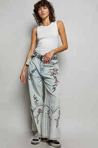 Embroidered wide leg Jeans - WYP4
